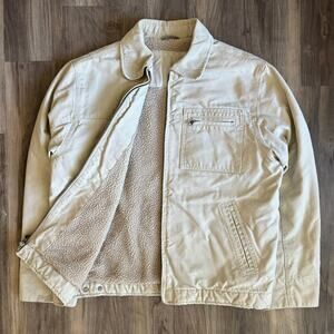 Vintage Detroit Style Jacket Size L Sherpa Lined Work Jacket Cream Canvas